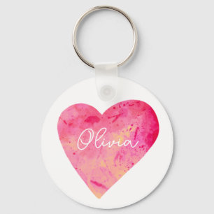Porte-clés Coeur d'aquarelle rose fille personnalisée