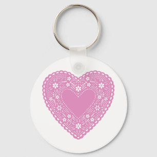 Porte-clés Coeur de dentelle rose
