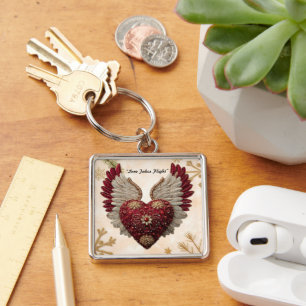 Porte-clés "Cœur de la Saint-Valentin avec ailes"