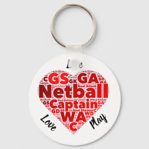 Porte-clés Coeur Design Inspirational Netball Capitaine