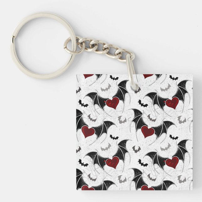 Porte-clés Coeur d'Halloween avec ailes de chauve-souris noir (Devant)