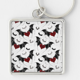 Porte-clés Coeur d'Halloween avec ailes de chauve-souris noir