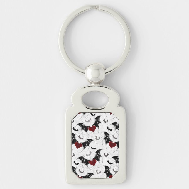 Porte-clés Coeur d'Halloween avec ailes de chauve-souris noir (Devant)