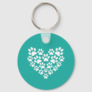 Porte-clés Coeur Empreinte de patte pour animal de compagnie 