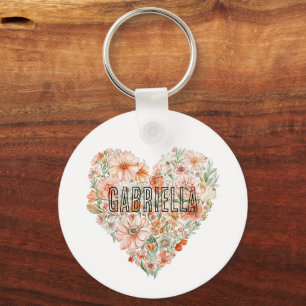 Porte-clés Cœur floral de pêche romantique à la menthe