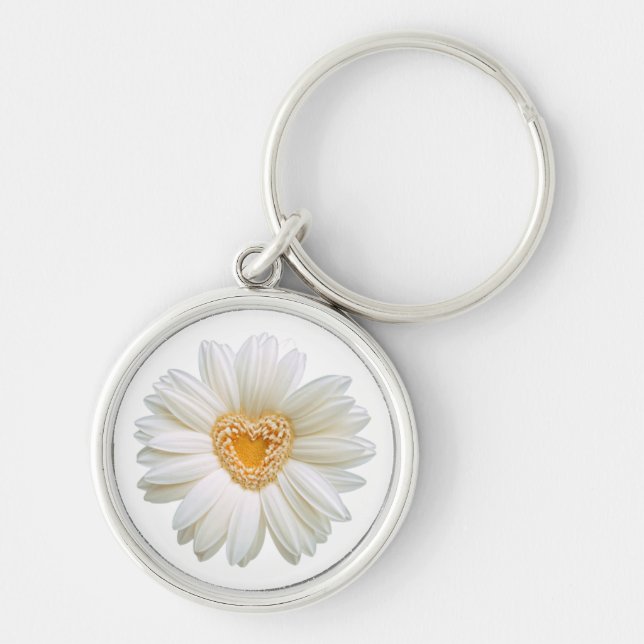 Porte-clés Coeur jaune floral blanc pâle (Devant)