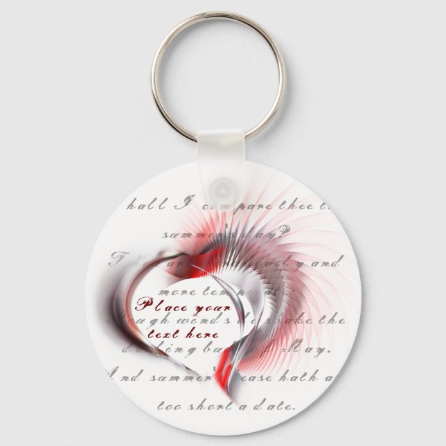 Porte-clés Coeur métallique avec sonnet de Shakespeare 18 (Recto)