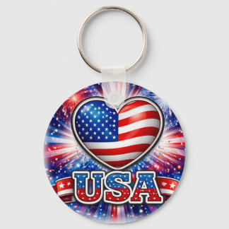 Porte-clés cœur patriotique USA – Drapeau américai