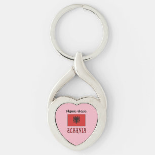 Porte-clés Coeur personnalisé Albanie et drapeau albanais