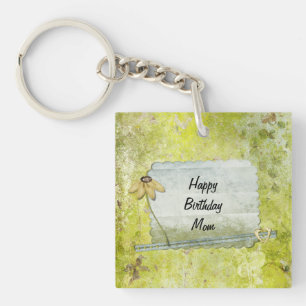 Porte-clés Coeur personnalisé de fleur de maman de joyeux
