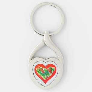 Porte-clés Cœur romantique avec baies et feuilles