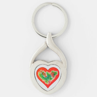 Porte-clés Cœur romantique avec baies et feuilles