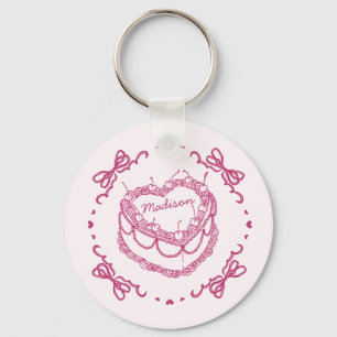 Porte-clés Coeur rose rétro Coquette gâteau cerise Faveurs