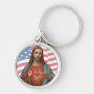 PORTE-CLÉS COEUR SACRÉ DE DRAPEAU AMÉRICAIN DES ETATS-UNIS DE