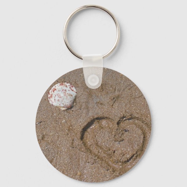 Porte-clés coeur sur la plage coquillages roses (Recto)