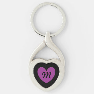 Porte-clés Cœur violet Monogram sur fond noir