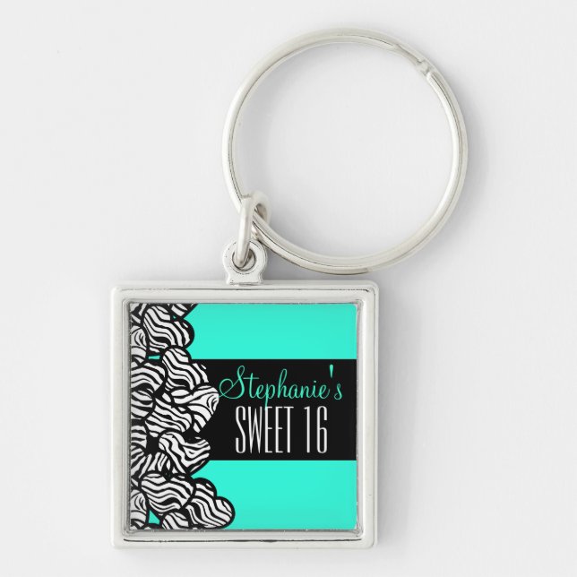 Porte-clés Coeur zèbre turquoise Doux 16 Porte - clé d'annive (Devant)