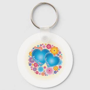 Porte-clés Coeurs Bleus Floral