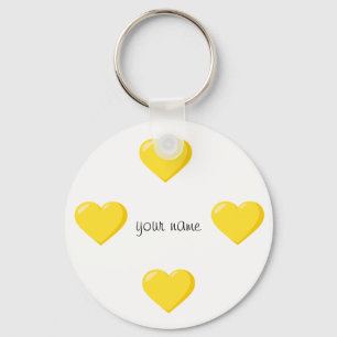 Porte-clés Coeurs Emoji Jaune et '' Votre nom ici "