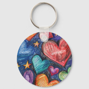 Porte-clés Coeurs et étoiles dessinés à la main