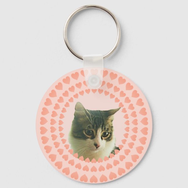 Porte-clés Coeurs et Tabby personnalisé photo de chat (Recto)