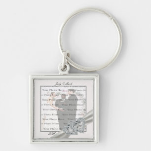 Porte-clés Coeurs Mariage blanc Carré Porte - clé argent
