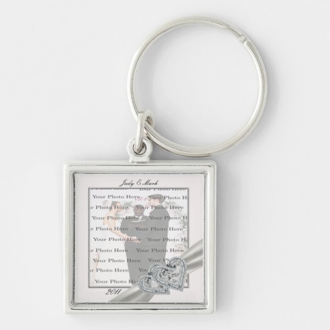 Porte-clés Coeurs Mariage blanc Carré Porte - clé argent (Devant)