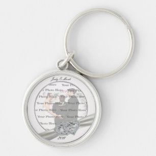 Porte-clés Coeurs Mariage blanc  rond Porte - clé argent