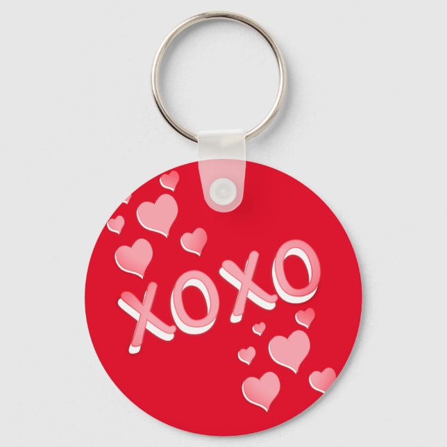 Porte-clés Coeurs romantiques rouges roses XOXO (Recto)