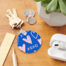 Porte-clés cœurs XOXO – Anneau à clés mignon bleu 