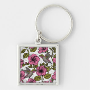 Porte-clés Colibris et fleurs d'hibiscus roses