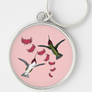 Porte-clés Colibris Grunge Cœurs avec des ailes