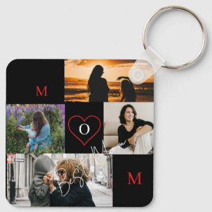 Porte-clés Collage de 4 photos personnalisé avec monogramme d