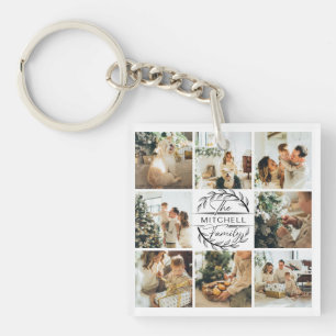 Porte-clés Collage de photos de famille monogramme   Cadeau m
