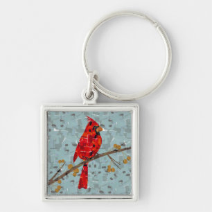 Porte-clés Collage d'oiseau cardinal de Noël