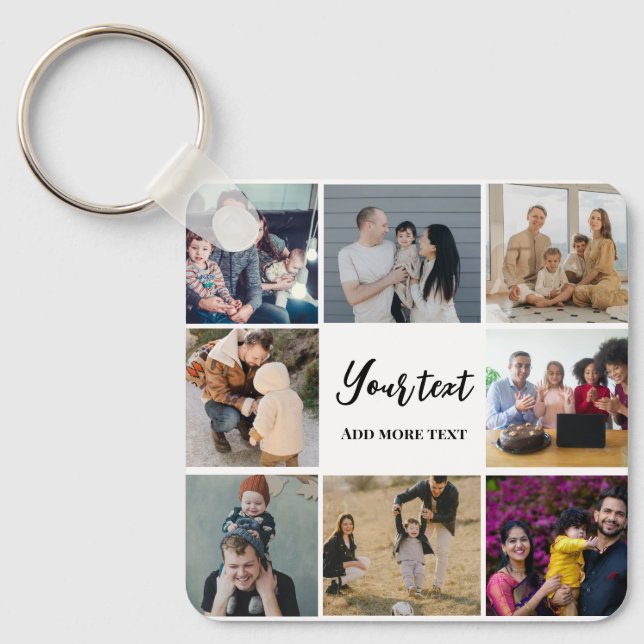 Porte-clés Collage familial moderne simple personnalisé (Recto)