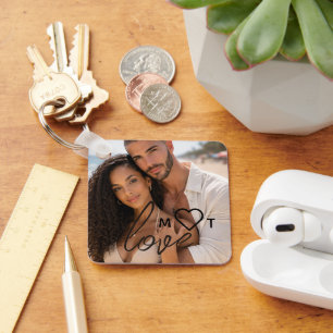 Porte-clés Collage photo personnalisé avec texte et monogramm