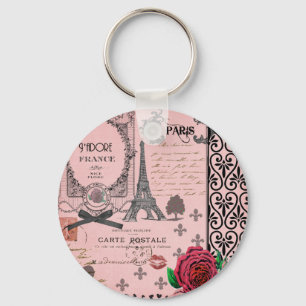 Porte-clés Collage rose vintage de Paris