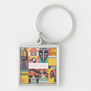Porte-clés Collage symbolique africain d'art