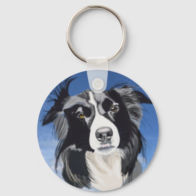 Porte-clés Collie noir et blanc (Recto)