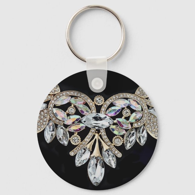 Porte-clés Collier diamant argent noir cristal look (Recto)