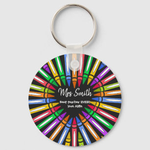 Porte-clés Coloré merci professeur grand coeur crayon
