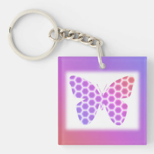 Porte-clés Coloré Peach rose violet orné de papillon géométri