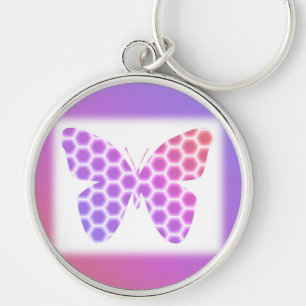 Porte-clés Coloré Peach rose violet orné de papillon géométri