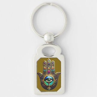 Porte-clés Colorful Brown Gold Hamsa Rainbow Color Third Eye
