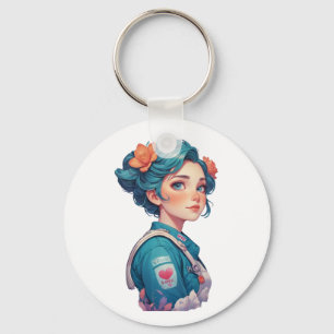 Porte-clés Colorful Girl Portrait with Flowers 