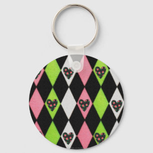 Porte-clés Colorful Harlequin Print with Rose Hearts
