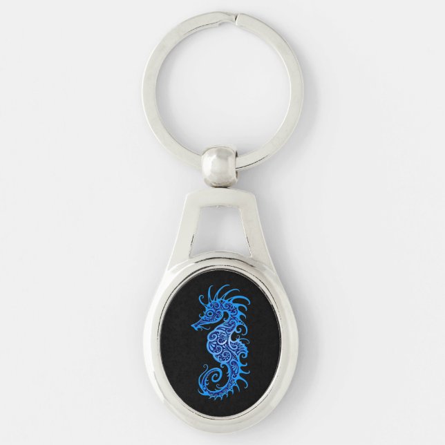 Porte-clés Conception bleue complexe d'hippocampe sur le noir (Devant)