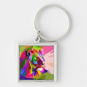 Porte-clés Conception d'art pop prismatique coloré de lion