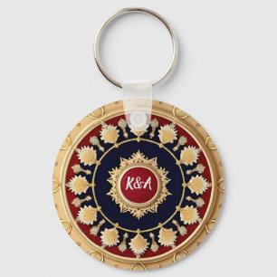 Porte-clés Conception de cercle floral orné doré